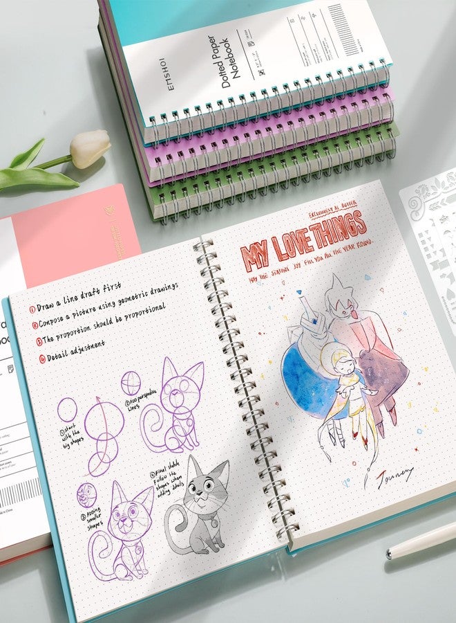 EMSHOI A4 Spiral Dotted Notebook, 11.2”x8.27” 300 Pages Bullet Dot Grid Journal, 100gsm Thick Paper, Waterproof Softcover with Twin-Wire Binding for School, Work, Writing, Light Blue - Image 5